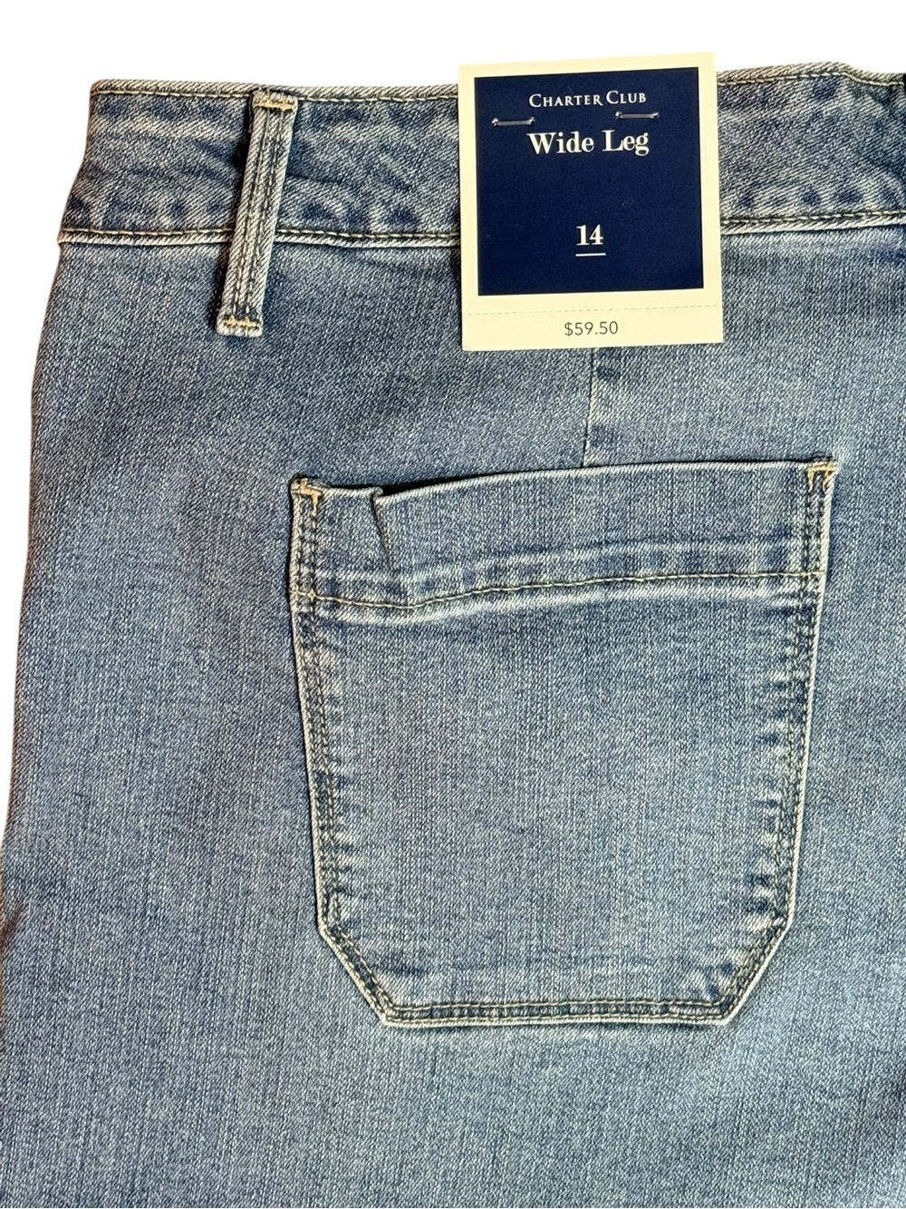 NWT Charter Club Wide Leg Crop Jeans Size 14 Light Wash Cropped Denim - Picture 5 of 10